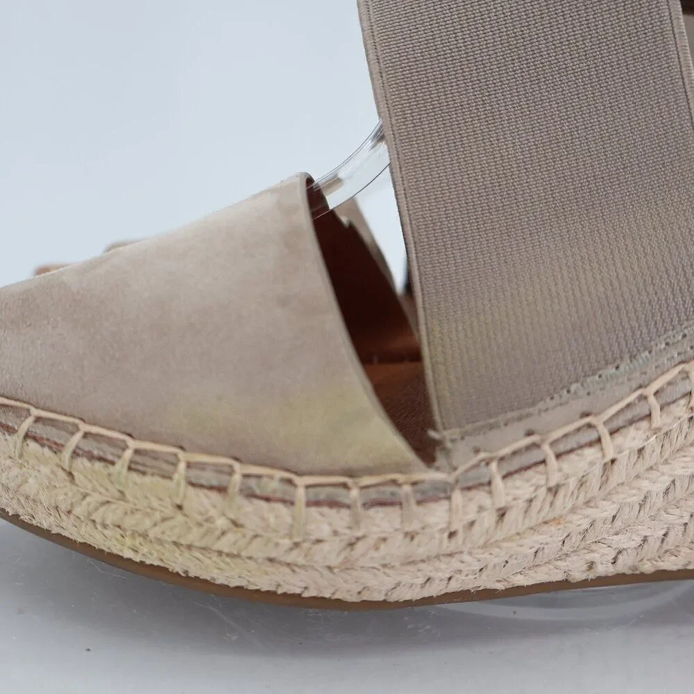 Gentle Souls Women's Colleen Sandal 11 Espadrille Wedge Cross Strap Beige Suede
